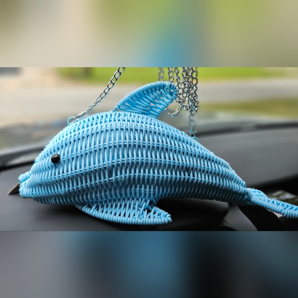 Tommy Bahama Blue Woven Dolphin Fish Purse NWT